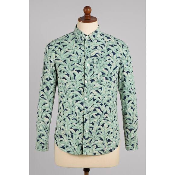 American Eagle Seriously Soft Palm Print Cotton Button Down Shirt Men’s L Green‎ - Picture 1 of 8